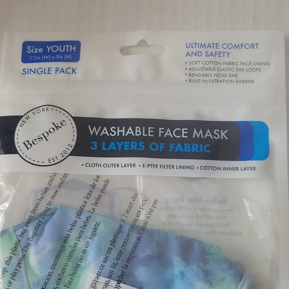 🆕️ Bespoke Washable face mask Blue & Green Tie dye Youth
